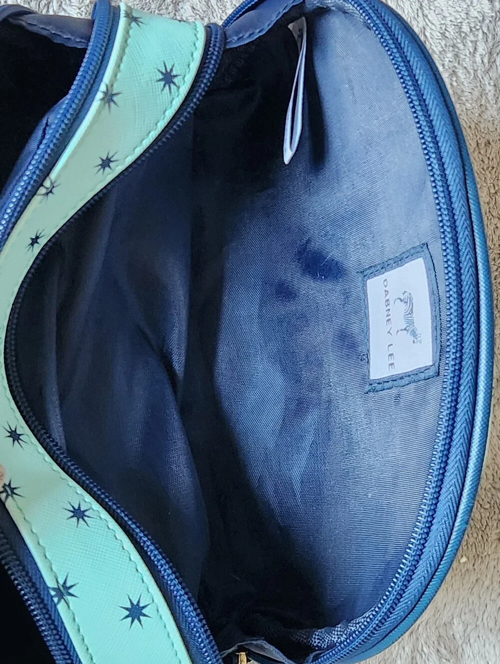 Dabney Lee Mint Navy Star Print Cosmetic Travel Toiletries Bag Pouch Duo Set